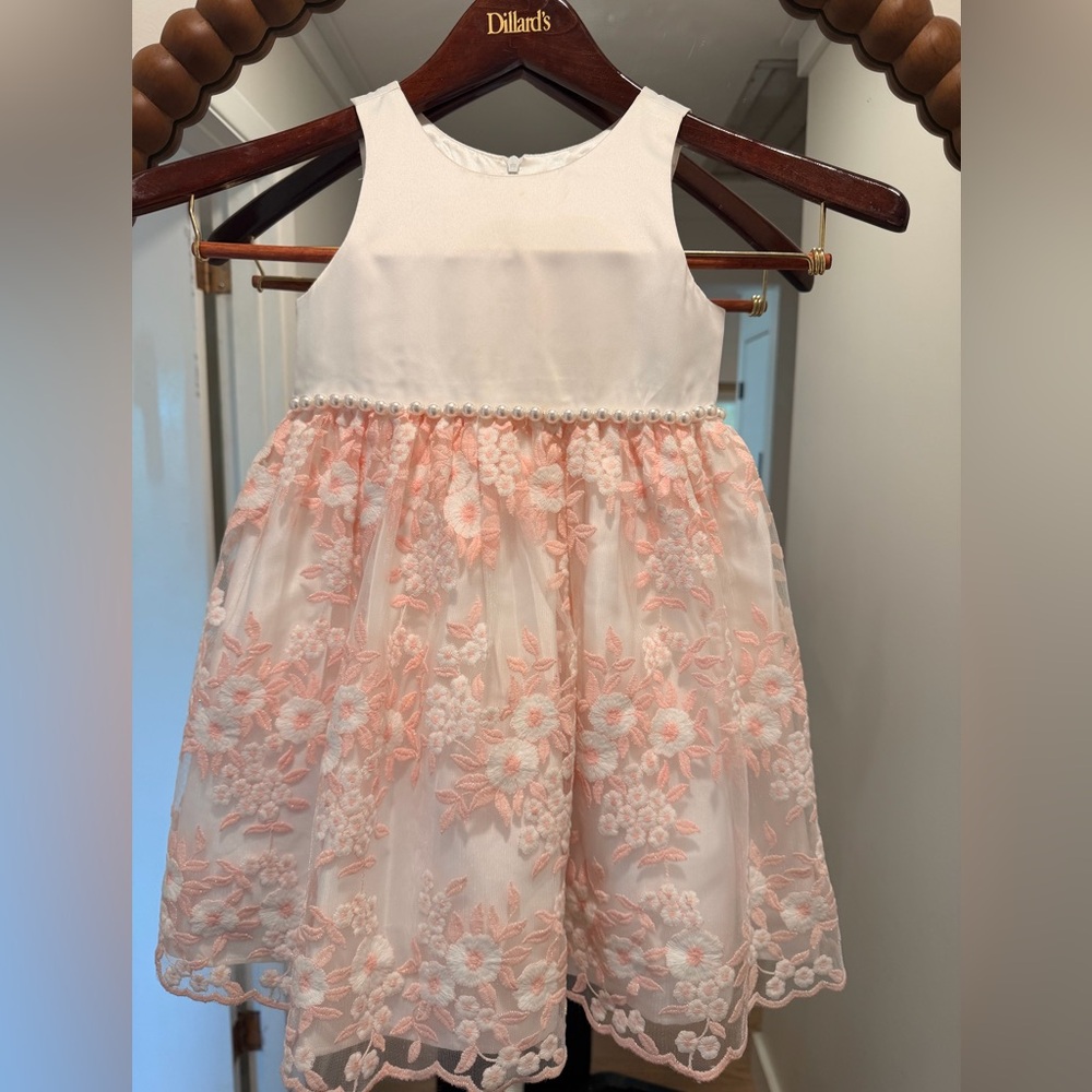 Ivory and Blush Floral Embroidered Girls' Dress